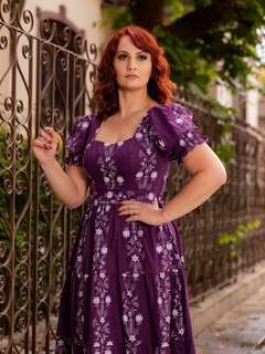 Vestido Longo Roxo em Tricoline Estampado - Flora na internet