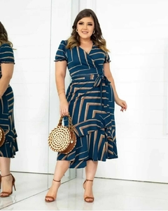 Vestido Mídi Envelope Transpassado Azul - Cibele