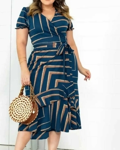 Vestido Mídi Envelope Transpassado Azul - Cibele na internet