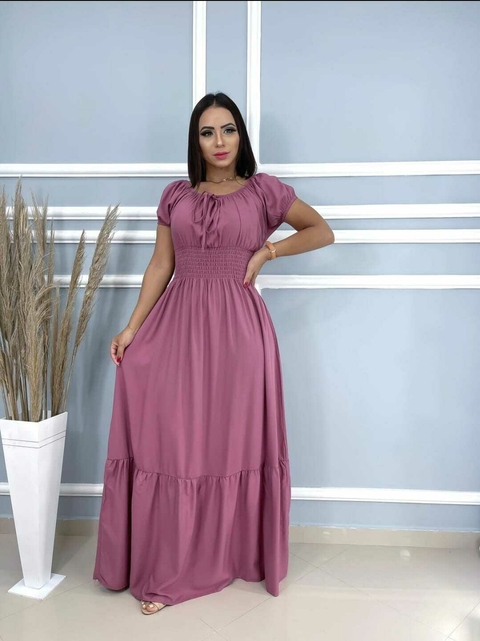 Vestido Ciganinha Longo Chateau RosêManga Curta - Juliana