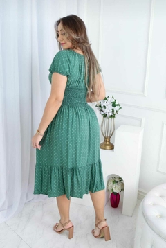 Vestido Ciganinha Manga Curta Verde Militar Mini Poá- Alice - comprar online