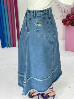 Saia Jeans Maxi Mídi Barra Destroyed - Helena - A Vitoriosa Moda Feminina Modesta 