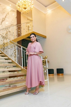 Vestido Maxi Mídi Rosa Manga Flare - Giovana - A Vitoriosa Moda Feminina Modesta 