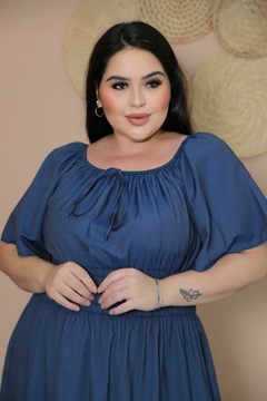 Vestido Plus Size Longo Jeans Manga Flare - Rafaela na internet