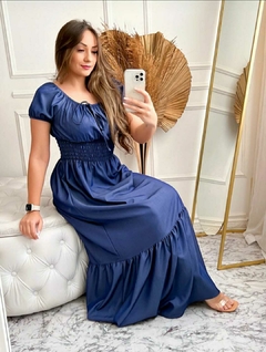 Vestido Ciganinha Longo Jeans Manga Curta - Juliana - A Vitoriosa Moda Feminina Modesta 
