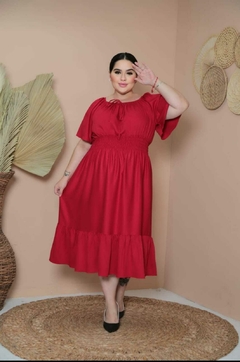 Vestido Mídi Ciganinha Plus Size Manga Flare Vermelho - Gabriela na internet