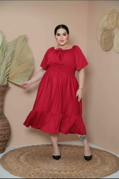 Vestido Mídi Ciganinha Plus Size Manga Flare Vermelho - Gabriela