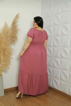 Vestido Longo Ciganinha Plus Size Rosê Manga Curta - Suzana - comprar online