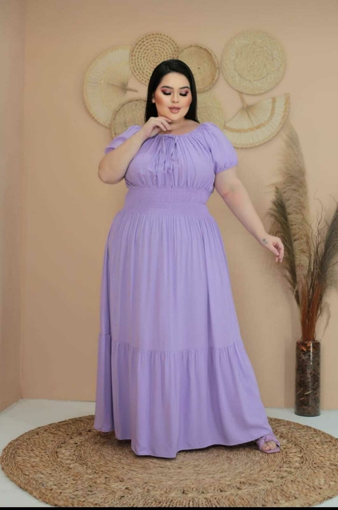 Vestido Longo Ciganinha Plus Size Lilás Manga Curta - Suzana