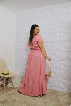Vestido Longo Ciganinha Plus Size Rosa - Suzana - A Vitoriosa Moda Feminina Modesta 