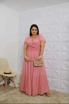 Vestido Longo Ciganinha Plus Size Rosa - Suzana na internet