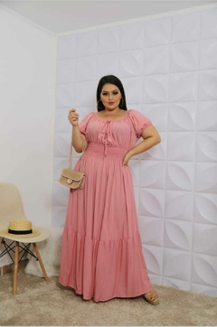 Vestido Longo Ciganinha Plus Size Rosa - Suzana