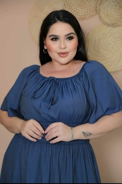 Vestido Mídi Ciganinha Plus Size Jeans Manga Flare - Gabriela - comprar online