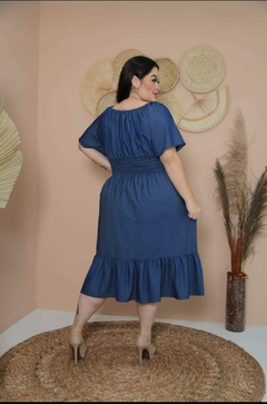Vestido Mídi Ciganinha Plus Size Jeans Manga Flare - Gabriela na internet