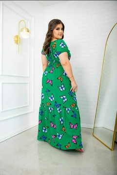 Vestido Ciganinha Longo Verde Bandeira Borboletas - Juliana - comprar online