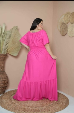 Vestido Plus Size Longo Manga Flare Pink - Rafaela na internet