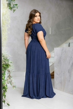 Vestido Ciganinha Longo Azul Marinho Mini Poá - Juliana - comprar online