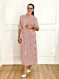Vestido Shemise Listrada Vermelho Em Viscolinho - Isadora - comprar online