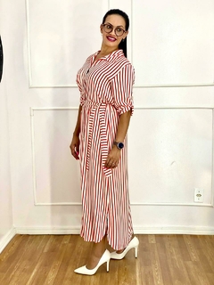 Vestido Shemise Listrada Vermelho Em Viscolinho - Isadora na internet