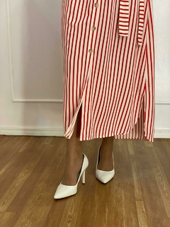 Vestido Shemise Listrada Vermelho Em Viscolinho - Isadora - loja online