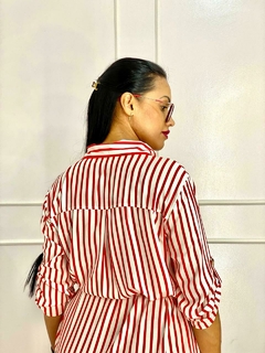 Vestido Shemise Listrada Vermelho Em Viscolinho - Isadora na internet