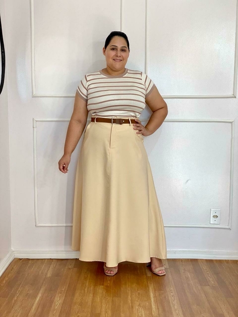Saia Longa Alfaiataria Com Cinto Creme - Cíntia