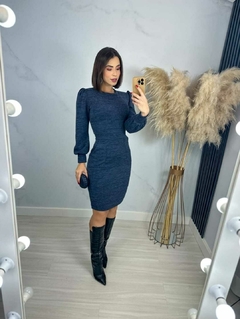 Vestido Reto Manga Longa Tecido Aspem Marinho - Sabrina - A Vitoriosa Moda Feminina Modesta 