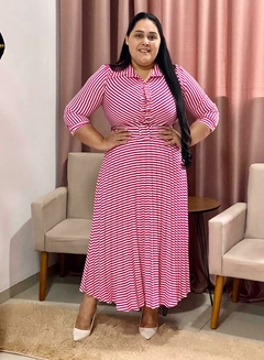 Vestido Maxi Midi Plissado Listrado Pink- Diva - comprar online