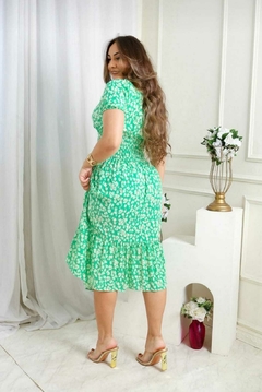 Vestido Ciganinha Manga Flare Floral Verde Água- Luana na internet