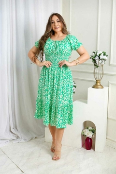 Vestido Ciganinha Manga Flare Floral Verde Água- Luana - comprar online
