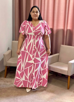 Vestido Longo Viscolinho Botões Funcional Rosa - Melania - comprar online