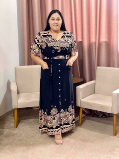 Vestido Longo Viscolinho Botões Funcional Preto - Rosana - comprar online