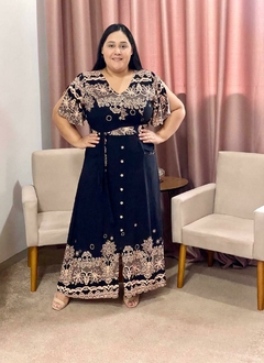 Vestido Longo Viscolinho Botões Funcional Preto - Rosana na internet
