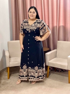 Vestido Longo Viscolinho Botões Funcional Preto - Rosana - loja online