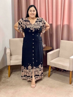Vestido Longo Viscolinho Botões Funcional Preto - Rosana - A Vitoriosa Moda Feminina Modesta 