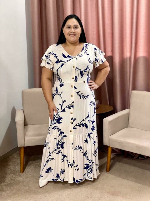 Vestido Longo Off Estampado Manga Dupla - Deise - comprar online