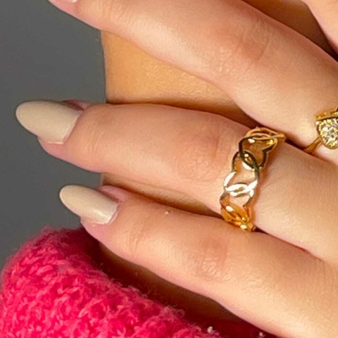 Anel coração em elos banhado a ouro 18k - comprar online