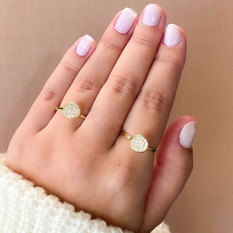 Anel chuveirinho com micro zircônia banhado a ouro 18k