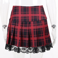 Cinto punk de retalhos vermelho xadrez saia goth vintage sexy jk a line saia plissada alta espera mini saia harajuku grunge y2k - Krevelfow - Moda Aesthetic Kawaii Alternativa E-girl