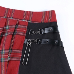 Cinto punk de retalhos vermelho xadrez saia goth vintage sexy jk a line saia plissada alta espera mini saia harajuku grunge y2k - comprar online