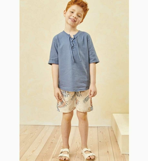 Conjunto Infantil Menino Luc-boo Camisa Linho Bermuda Sarja