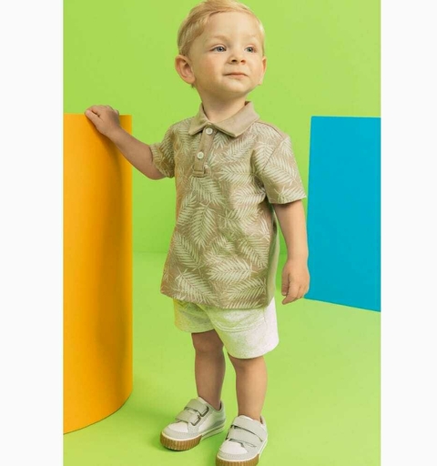 Conjunto Infantil Luc.boo Camisa Polo E Bermuda Bege