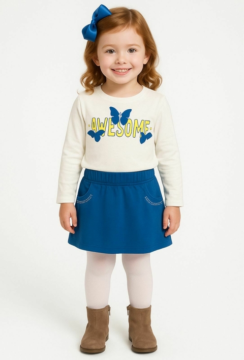Conjunto Infantil de Blusa em Cotton e Short -Saia em Moletom kukie