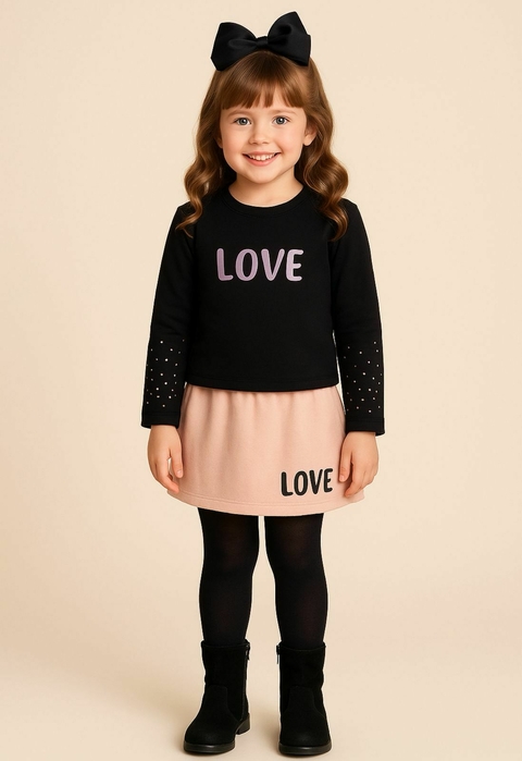 Conjunto Infantil de Blusa em Malha Térmica e Short - Saia em Moletom kukie