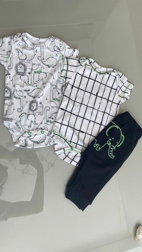 Kit 2 Bodies Manga Curta E 1 Calça Up Baby Menino