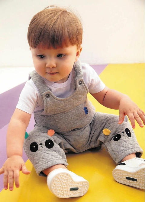 Jardineira Infantil Bebê Menino Meu Ursinho Colorido - Tam. 3 a 12 meses - Cinza ( Alphabeto)