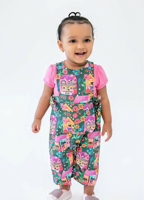 Jardineira Infantil Menina Estampa Escolinha de Balé– Tam. 3 a 12 meses – Verde