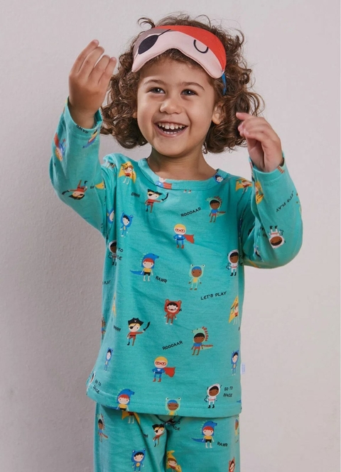Conjunto Pijama Infantil Menino Estampa Piratinhas – Tam.1 a 10 anos – Verde