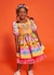 Vestido Infantil Menina Estampa Eu Amo Arraiá – Tam. 1 a 10 anos – Roxo e Amarelo