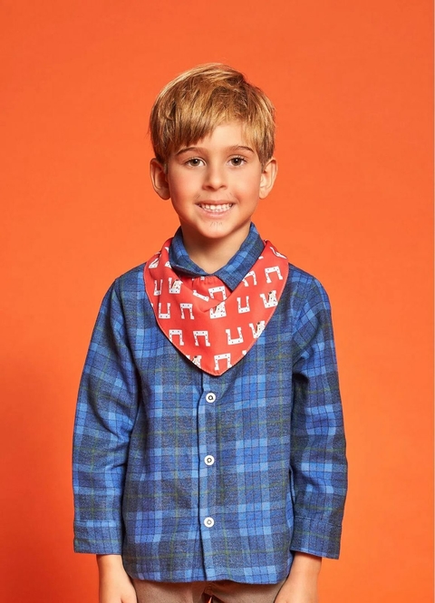 Camisa Infantil Menino Arraiá Na Fazendinha – Tam. 1 a 10 anos – Xadrez Vermelho e Xadrez Azul